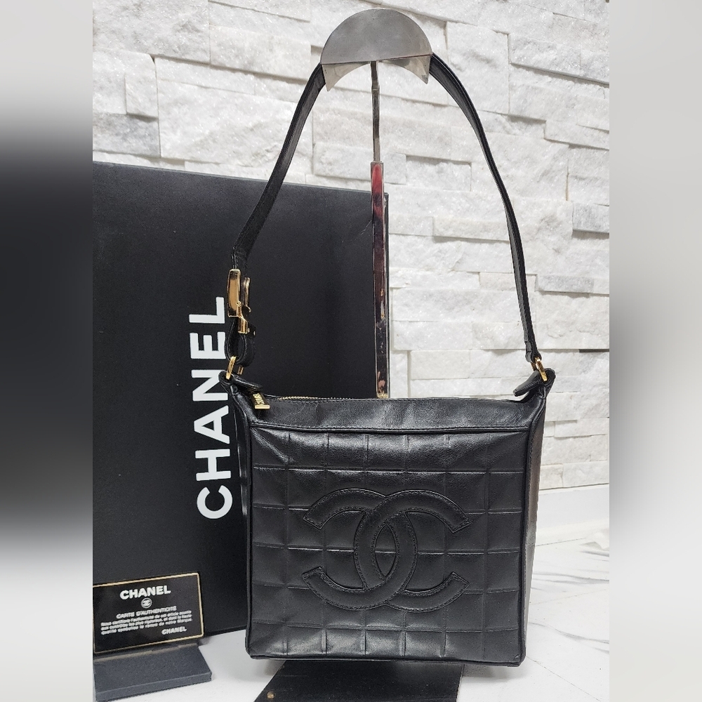 FULL SET Chanel Black Chocolate Bar Leather Bag